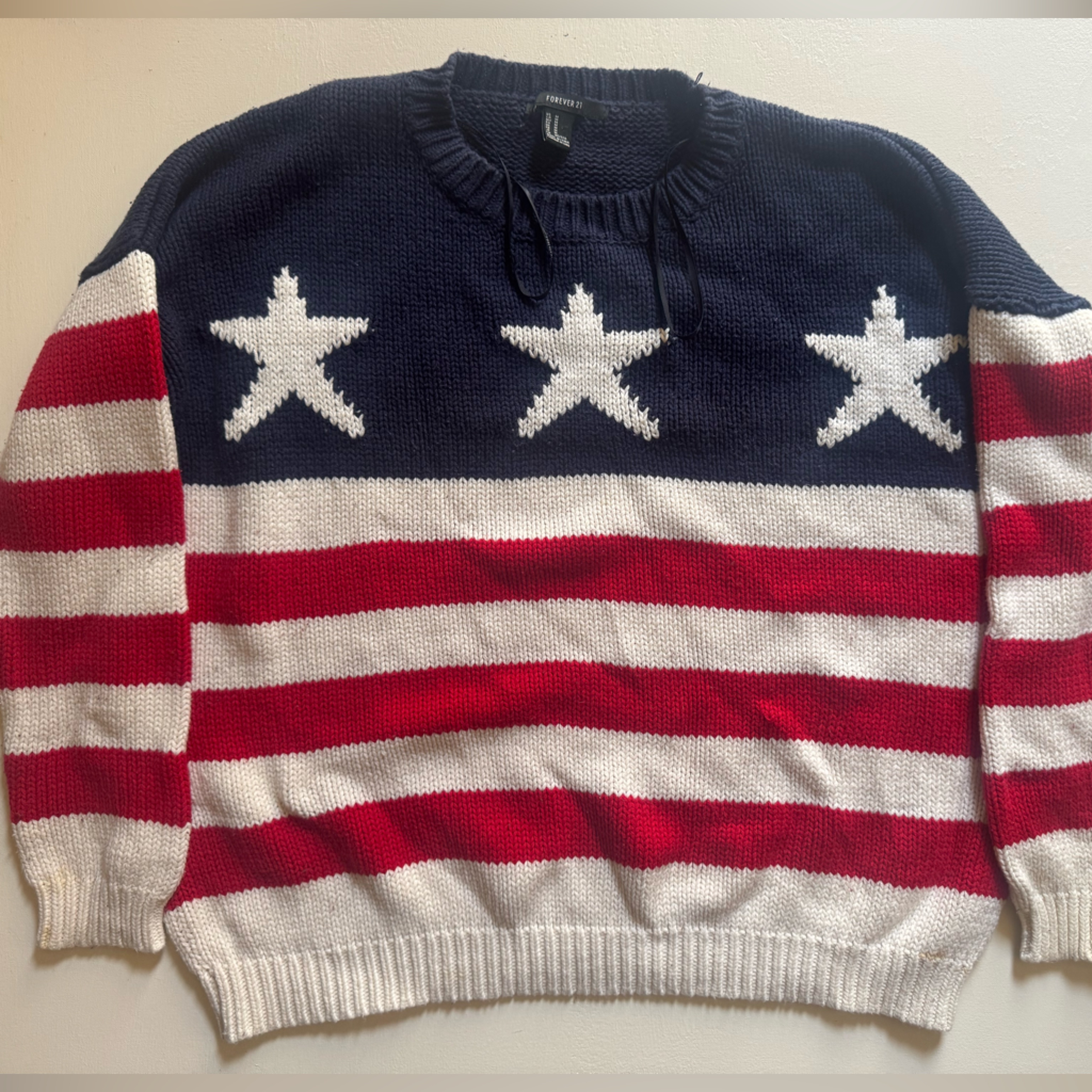 Forever 21 American Flag Sweater Women's M July 4th Red White Blue Americana